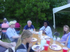 A great time for neghbors to meet , great and eat.